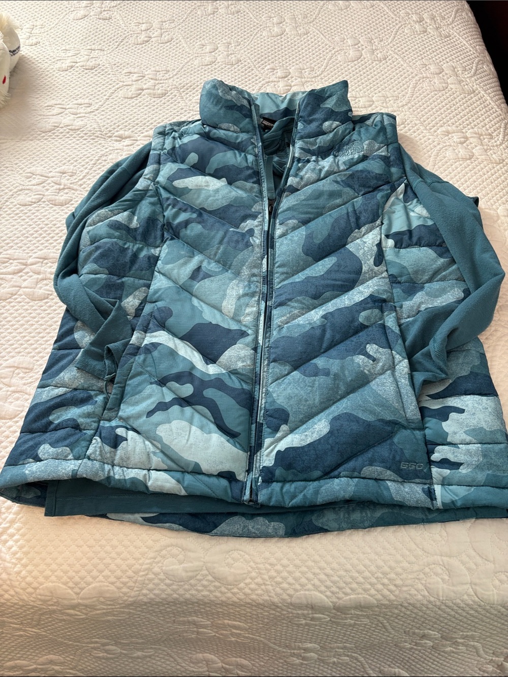 The North Face Teal Long-Sleeve Crewneck Shirt with Puffer Vest.